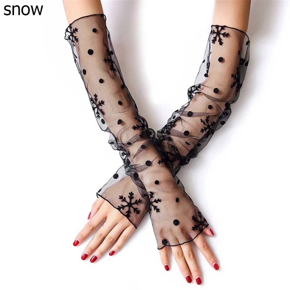 Summer Sexy Sunscreen Lace Arm Sleeve Women Arm Cover UV Protection Ice Arm Cuffs Lady Fingerless Driving Accessories Gloves