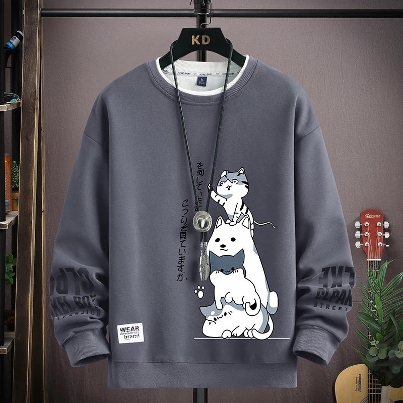 Autumn Men's Sweatshirt Adolescent Astronaut Printed Long Sleeve T-shirt Fashion Men's Clothing Grey O Neck Harajuku Top New