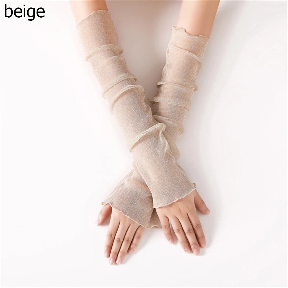 Summer Sexy Sunscreen Lace Arm Sleeve Women Arm Cover UV Protection Ice Arm Cuffs Lady Fingerless Driving Accessories Gloves