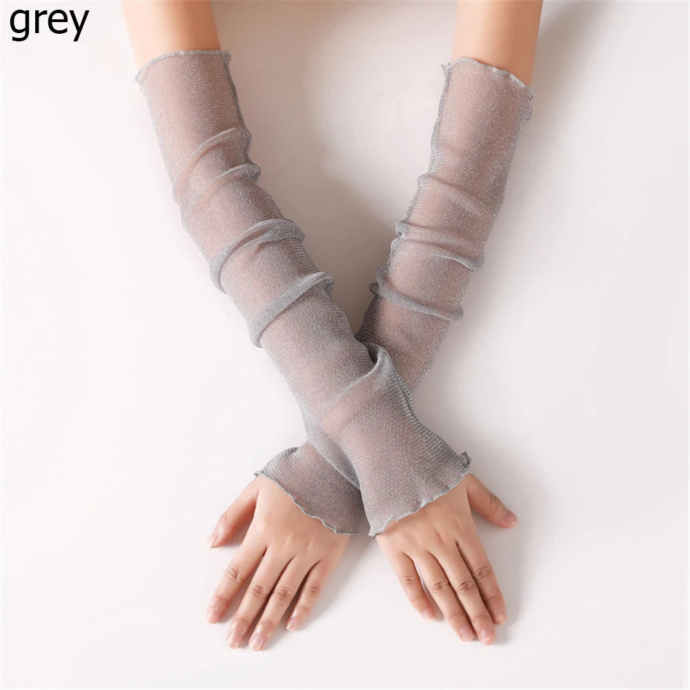 Summer Sexy Sunscreen Lace Arm Sleeve Women Arm Cover UV Protection Ice Arm Cuffs Lady Fingerless Driving Accessories Gloves