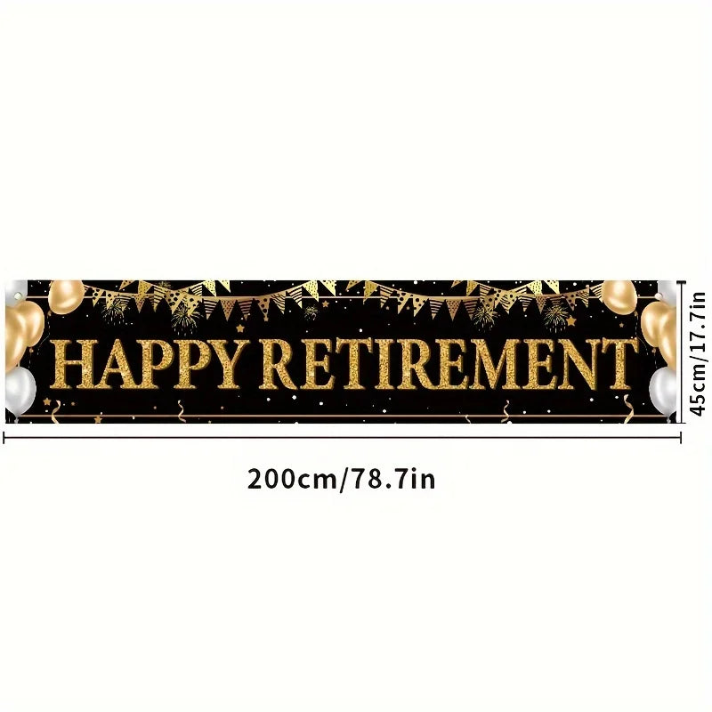 Retirement decorating banner Black and Gold Retirement banner marks retirement party decorating supplies Hanging home decor