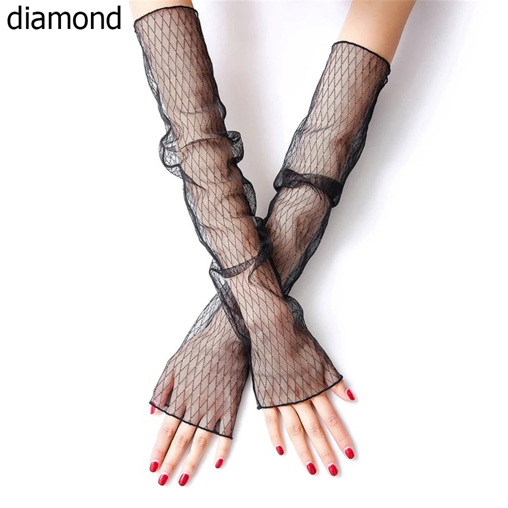 Summer Sexy Sunscreen Lace Arm Sleeve Women Arm Cover UV Protection Ice Arm Cuffs Lady Fingerless Driving Accessories Gloves