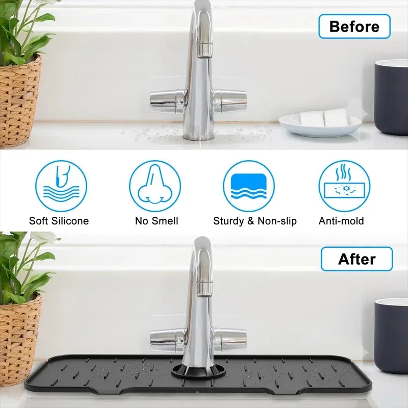 Faucet Absorbent Pad Silicone Kitchen Sink Splash Guard Drain Pad Splash Catching Pad Countertop Protector Kitchen Gadgets For