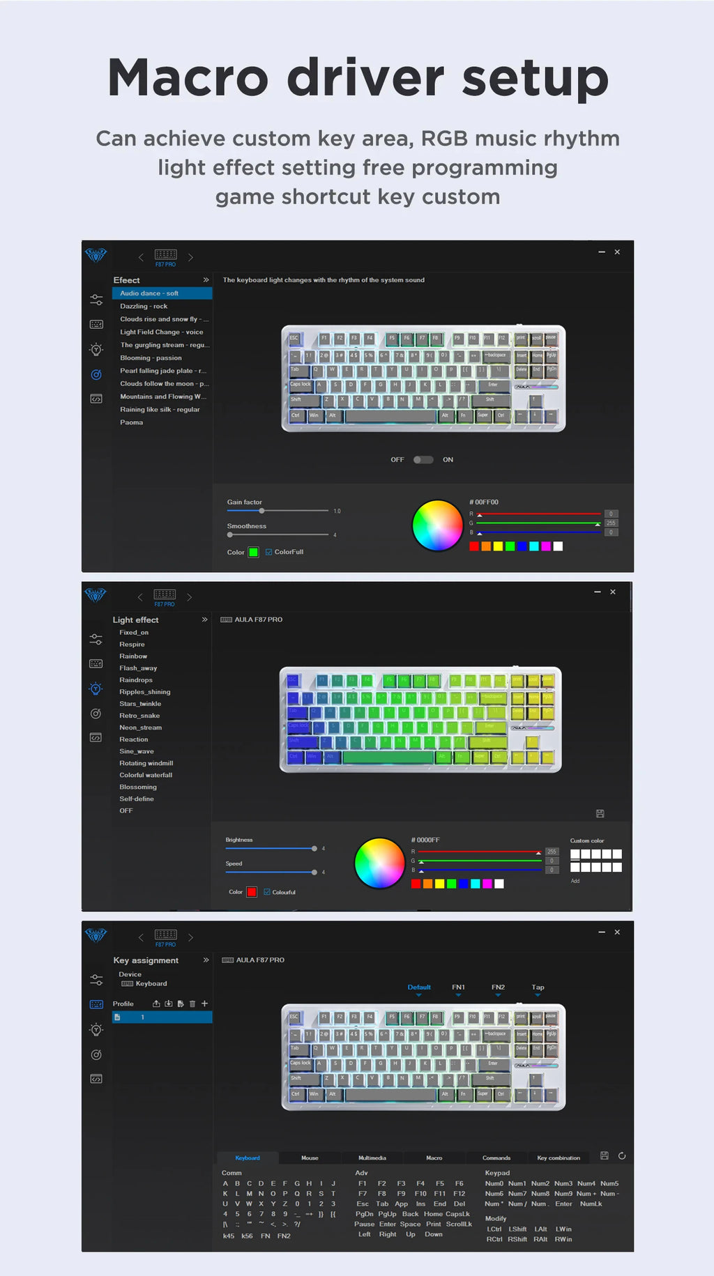 AULA F87Pro Mechanical Keyboard 2.4g/Usb/Bluetooth Tri Mode Wireless 87 Key 5 Layer Silencing Filling Suitable For Gaming+Typing