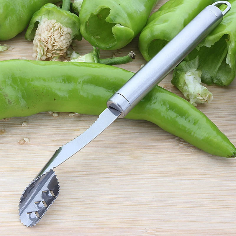 1Pcs Vegetable Fruit Coring Tool Pepper Tomato Slicer Edge Rotating Cutter Corers Seed Remover Stainless Steel Kitchen Gadgets