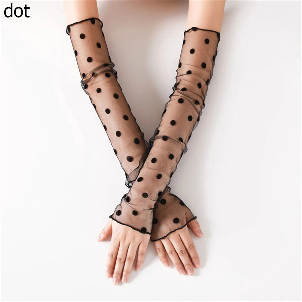 Summer Sexy Sunscreen Lace Arm Sleeve Women Arm Cover UV Protection Ice Arm Cuffs Lady Fingerless Driving Accessories Gloves