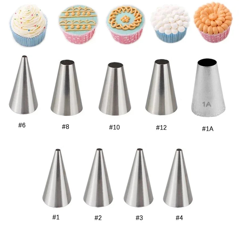 1-9Pcs Round Writting Icing Piping Nozzles For Cake Decorating Cupcake Baking Pastry Tools Confectionery Kitchen Gadgets New