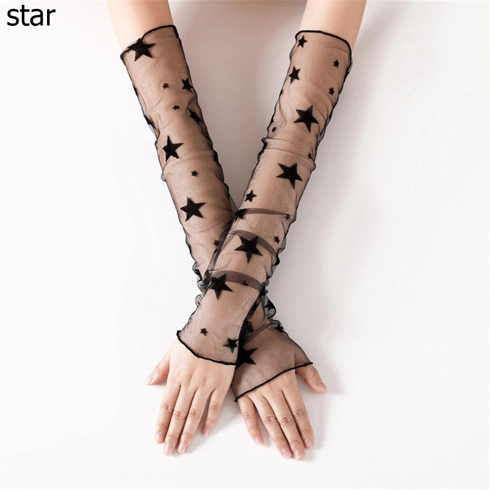 Summer Sexy Sunscreen Lace Arm Sleeve Women Arm Cover UV Protection Ice Arm Cuffs Lady Fingerless Driving Accessories Gloves
