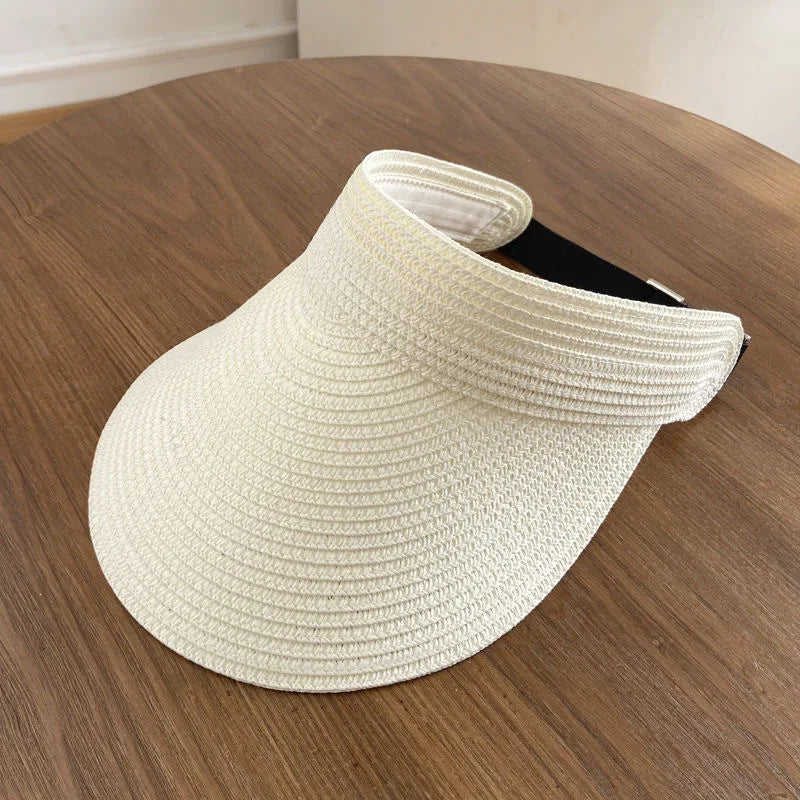 Summer  Woven Sun Hat, Wide Brim UV Resistant Summer Beach Hat, Can Roll Up Ponytail Travel Sun Hat
