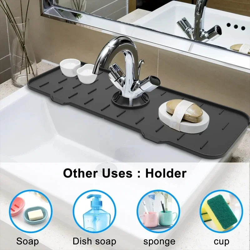 Faucet Absorbent Pad Silicone Kitchen Sink Splash Guard Drain Pad Splash Catching Pad Countertop Protector Kitchen Gadgets For