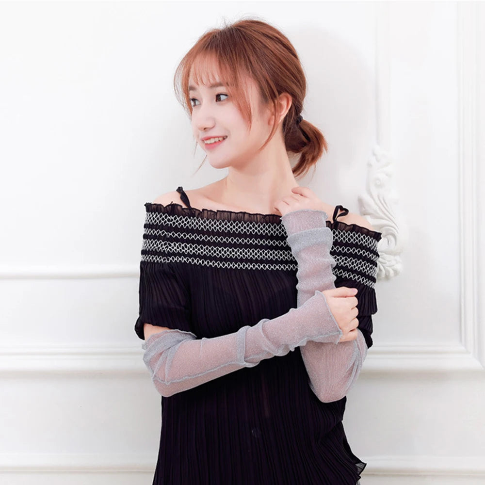 Summer Sexy Sunscreen Lace Arm Sleeve Women Arm Cover UV Protection Ice Arm Cuffs Lady Fingerless Driving Accessories Gloves