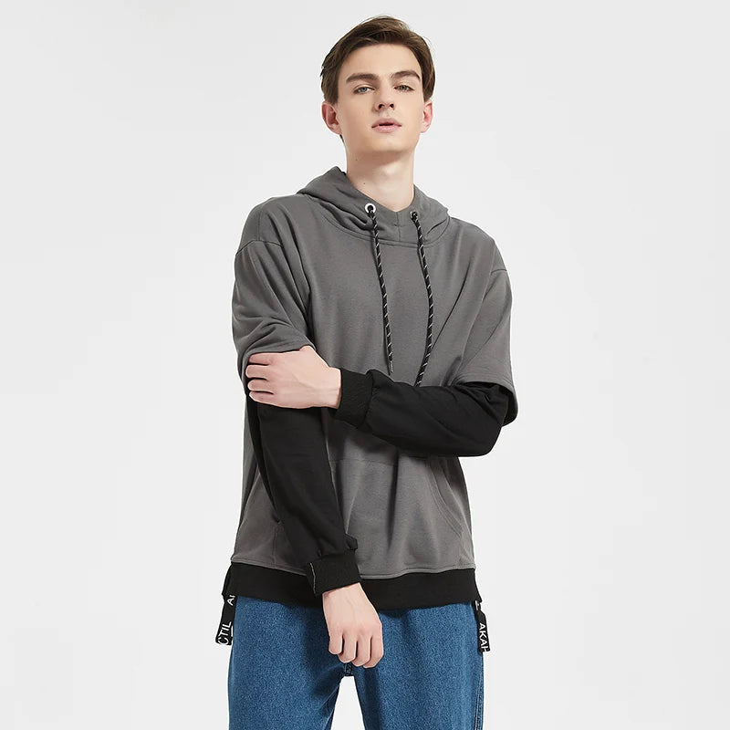 New Patchwork Hooded Sweatshirt Hip Hop Men Pullover Hoodies Streetwear Casual Fashion Clothes Colorblock Hoodie
