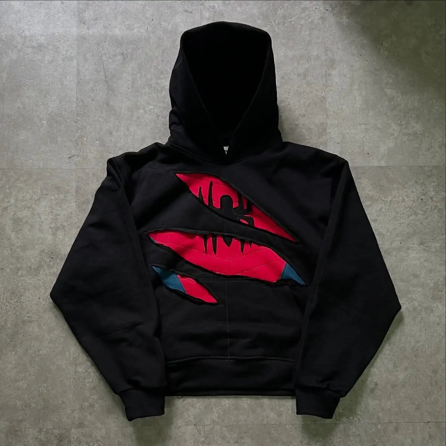 American Retro Spider Patchwork Print Hoodies Fashion Oversized Loose Full Zipper Hoodie Men Jacket Gothic Street Y2k Sweatshirt
