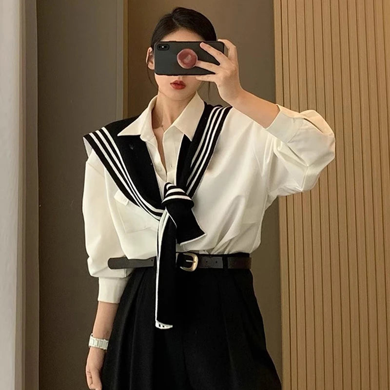 Womem Fashion Sweater Knitted Knotted Shawl Black White Stripe Double sided Sweater Shawl Travel Casual Scarf Knitted Shawl
