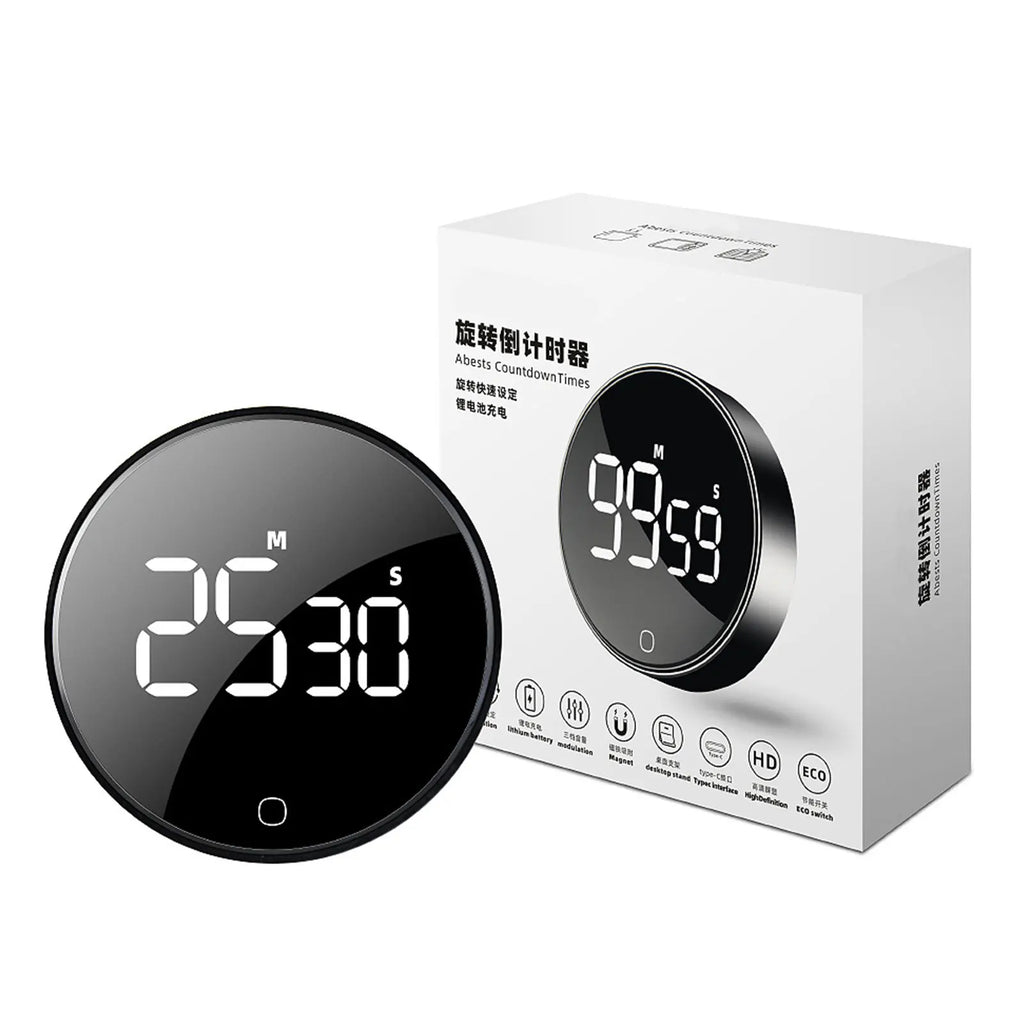 LED Digital Rotary Timer USB Rechargeable Magnetic Cooking Remind Alarm Clock 3-Level Volume Back Bracket Design Kitchen Gadgets