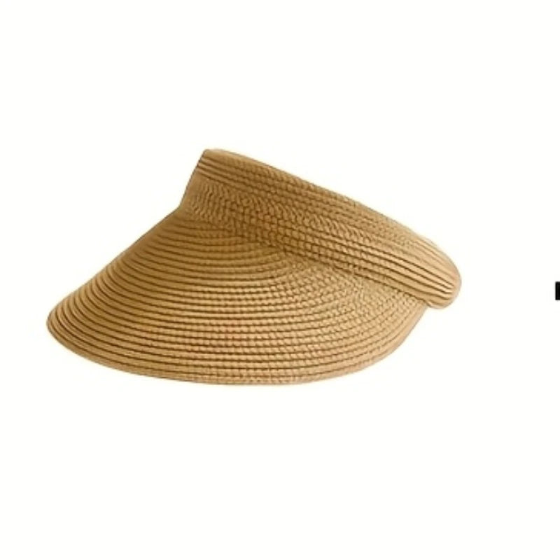 Summer  Woven Sun Hat, Wide Brim UV Resistant Summer Beach Hat, Can Roll Up Ponytail Travel Sun Hat