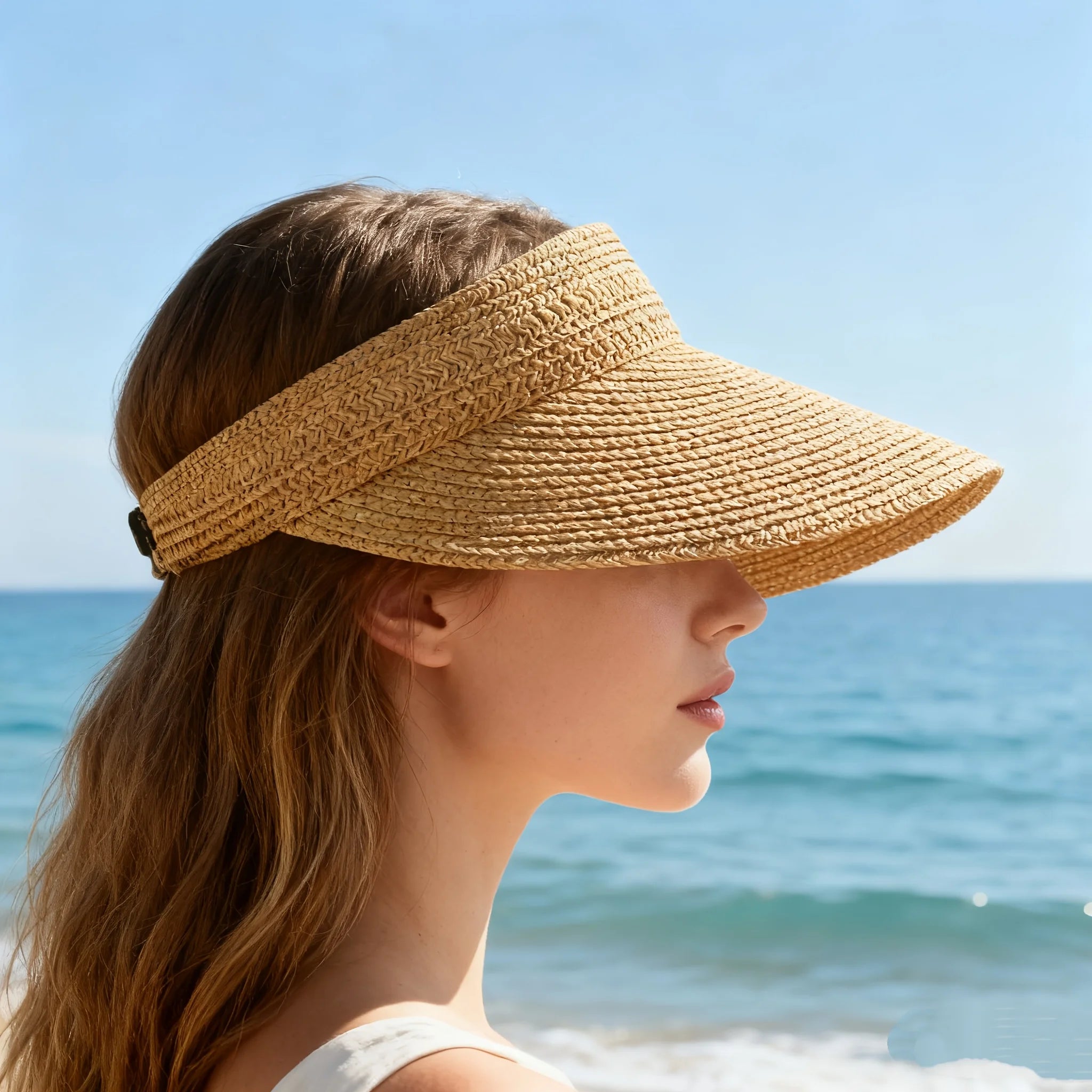 Summer  Woven Sun Hat, Wide Brim UV Resistant Summer Beach Hat, Can Roll Up Ponytail Travel Sun Hat