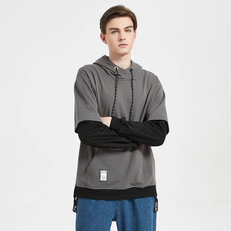 New Patchwork Hooded Sweatshirt Hip Hop Men Pullover Hoodies Streetwear Casual Fashion Clothes Colorblock Hoodie