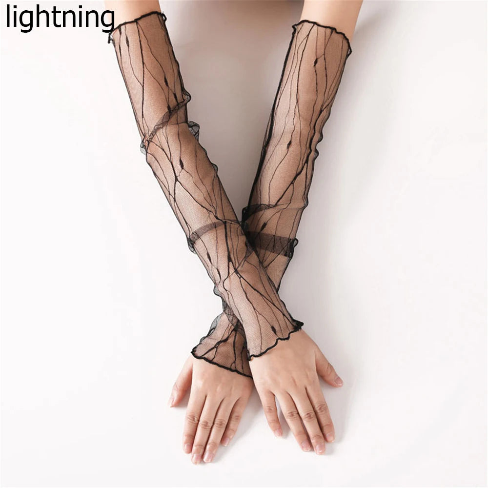 Summer Sexy Sunscreen Lace Arm Sleeve Women Arm Cover UV Protection Ice Arm Cuffs Lady Fingerless Driving Accessories Gloves