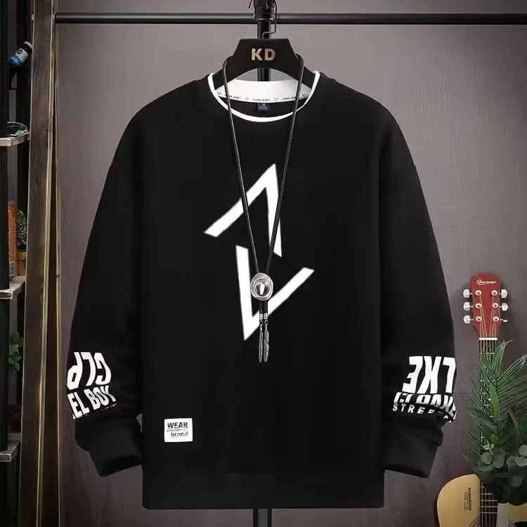 Autumn Men's Sweatshirt Adolescent Astronaut Printed Long Sleeve T-shirt Fashion Men's Clothing Grey O Neck Harajuku Top New