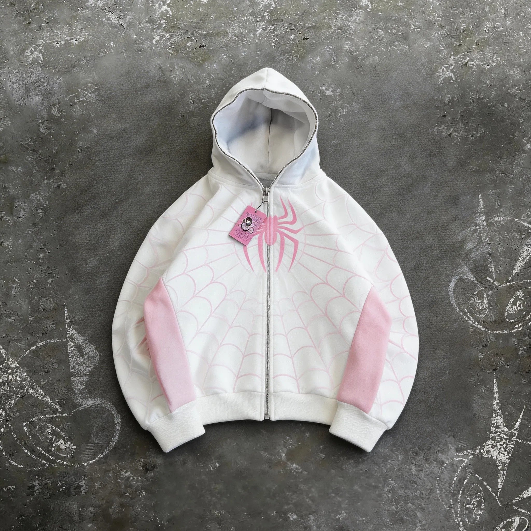 American Retro Spider Patchwork Print Hoodies Fashion Oversized Loose Full Zipper Hoodie Men Jacket Gothic Street Y2k Sweatshirt