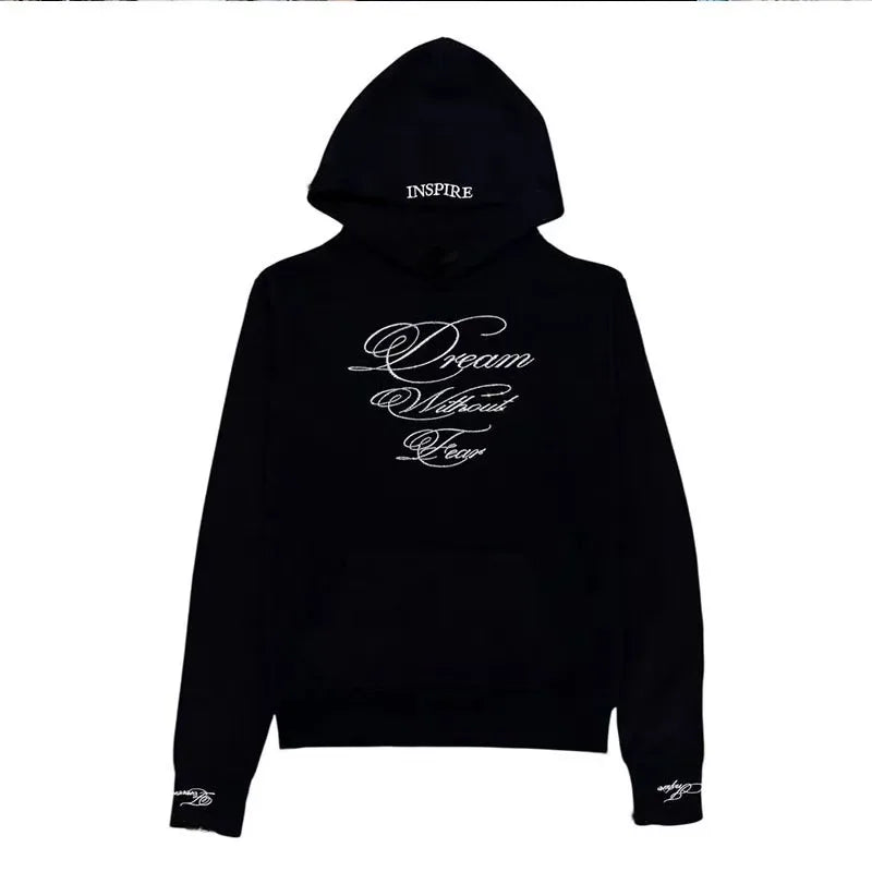 Punk Gothic Letters Hot Diamond American Retro Men and Women Pullover Hoodie Personalized Fashion Loose Casual Sweatshirt