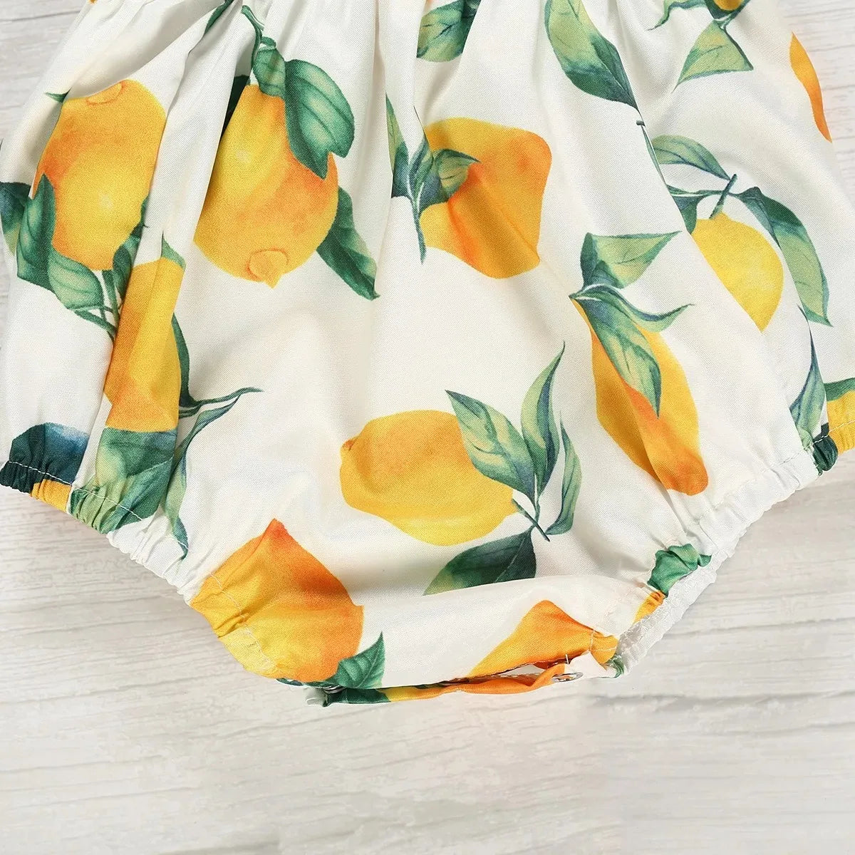 Summer  Baby Girls Lemon Ruffles Sleeveless Jumpsuits Cotton Romper With Headband Summer Newborn Girls Clothing