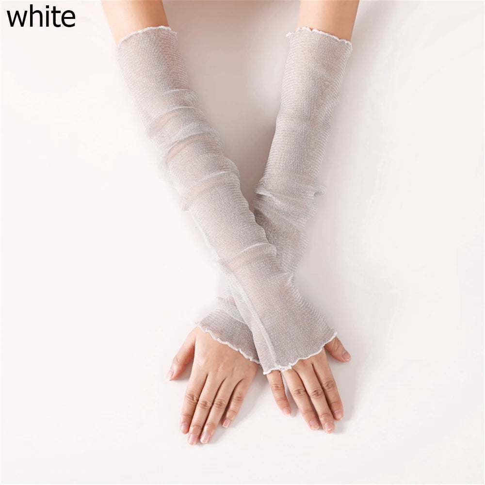 Summer Sexy Sunscreen Lace Arm Sleeve Women Arm Cover UV Protection Ice Arm Cuffs Lady Fingerless Driving Accessories Gloves