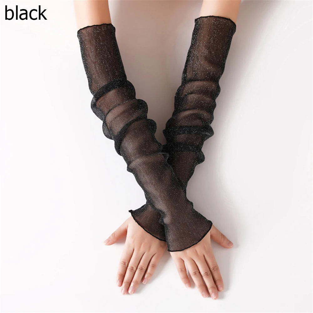 Summer Sexy Sunscreen Lace Arm Sleeve Women Arm Cover UV Protection Ice Arm Cuffs Lady Fingerless Driving Accessories Gloves