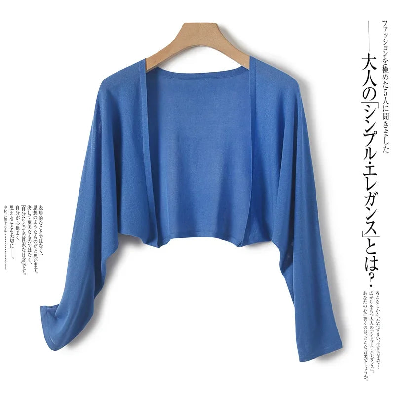 Ice Silk Sun Protection Cover Ups Women Long Sleeve Knitted Shawl Thin Summer Relax Cardigan Cape Outerwear Shirt Loose Freesize