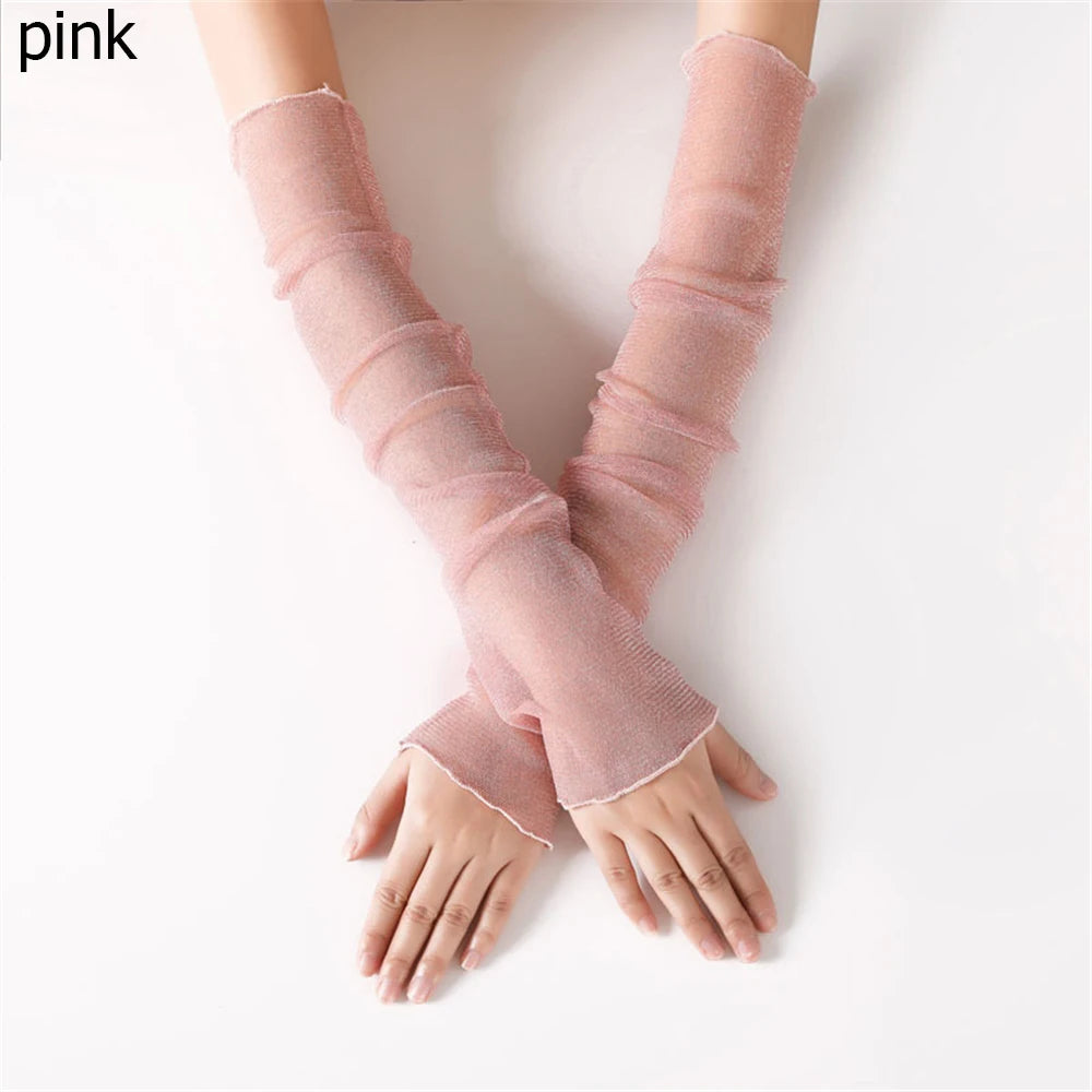 Summer Sexy Sunscreen Lace Arm Sleeve Women Arm Cover UV Protection Ice Arm Cuffs Lady Fingerless Driving Accessories Gloves