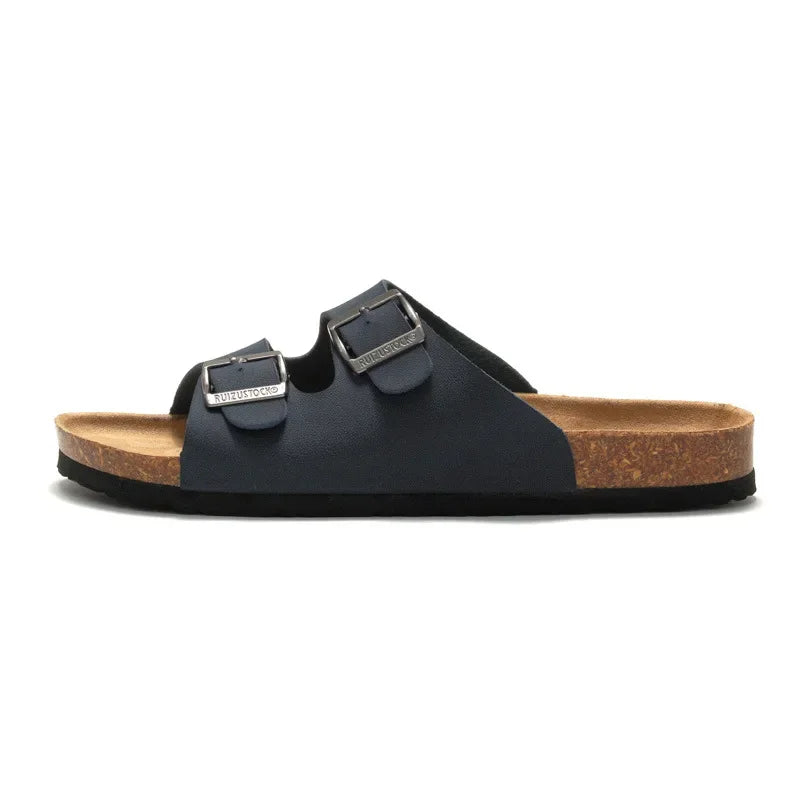 2025 Male Comfortable Slipper Man's Leather Sandal Beach Men Designer Brands Shoes Leather buckle cork slippers Summer Homme