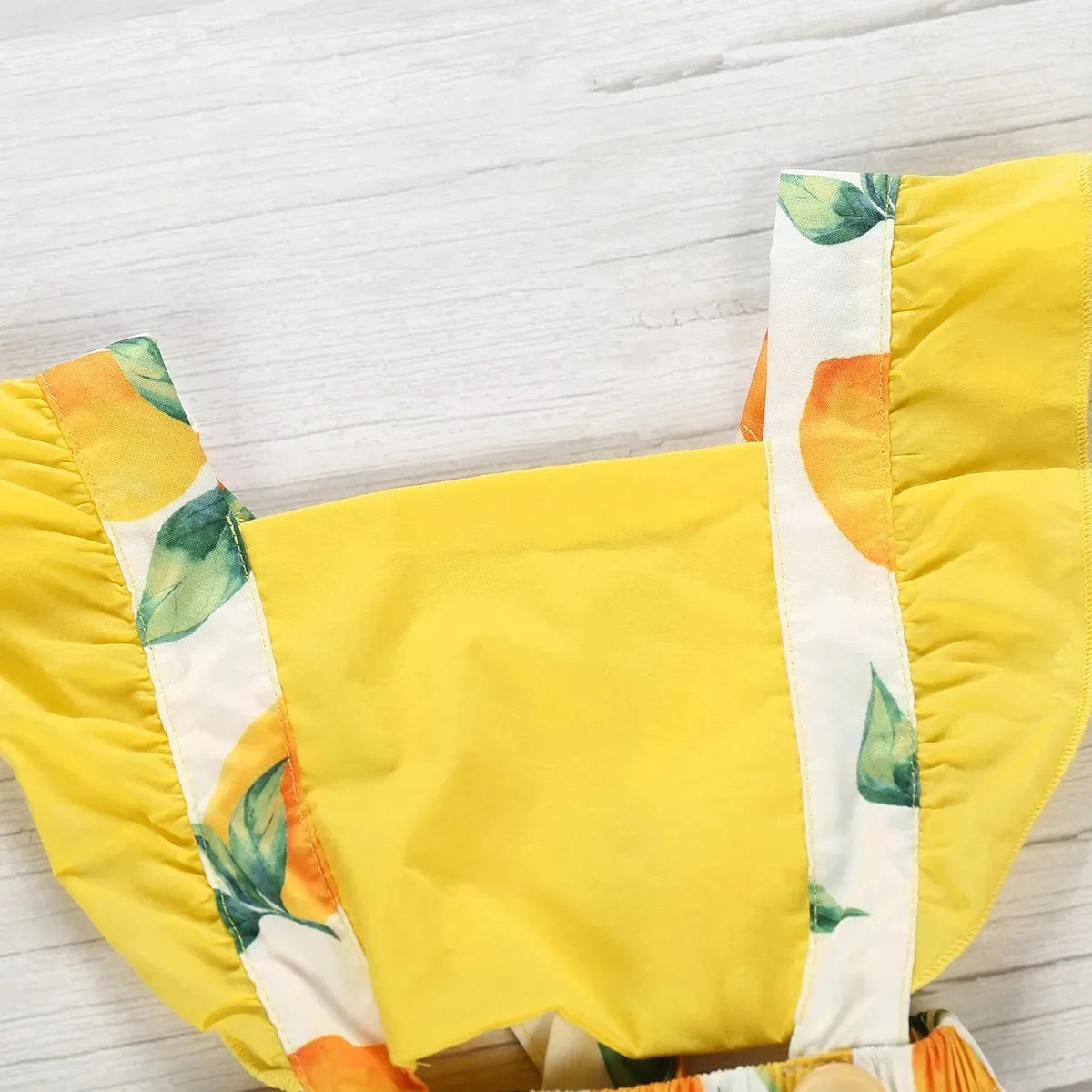 Summer  Baby Girls Lemon Ruffles Sleeveless Jumpsuits Cotton Romper With Headband Summer Newborn Girls Clothing