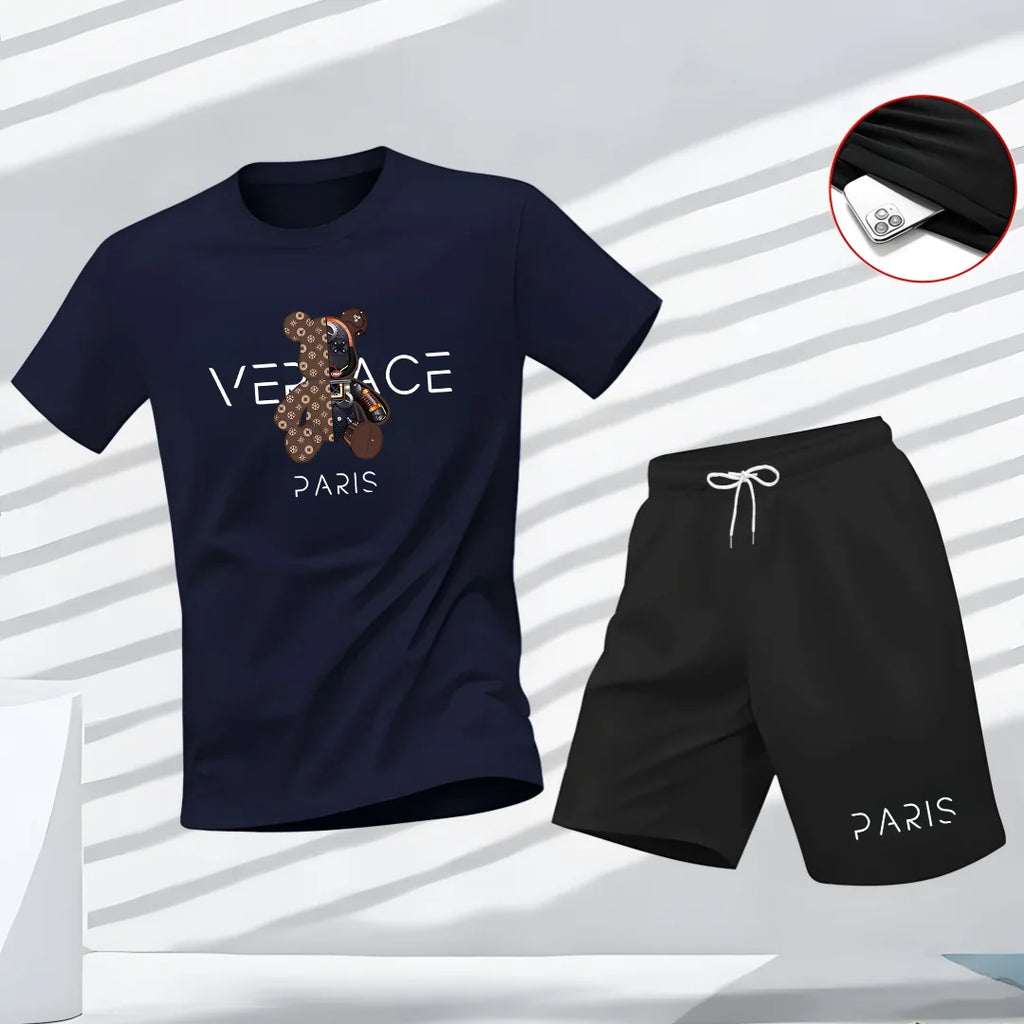 Summer men's T-shirt, fashionable streetwear, hip-hop short-sleeved T-shirt, casual sports fitness outdoor T-shirt and shorts tw