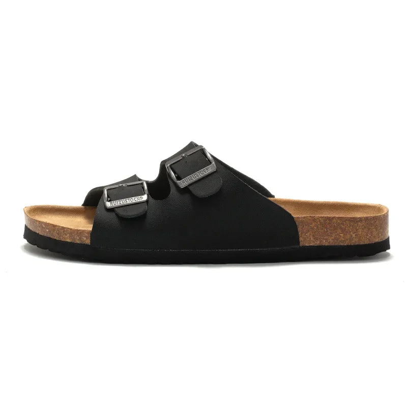 2025 Male Comfortable Slipper Man's Leather Sandal Beach Men Designer Brands Shoes Leather buckle cork slippers Summer Homme