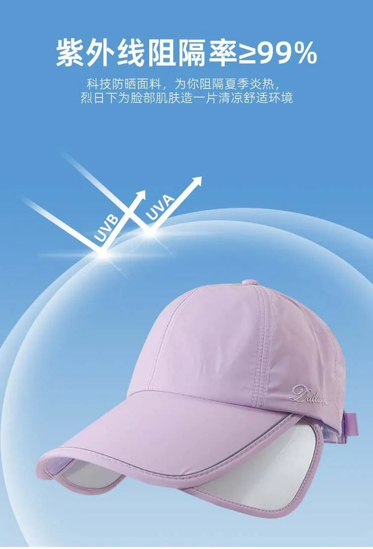 Summer Sun Hat for Women, Enlarged and Widened Brim, Outdoor Sports, Empty Top Duckbill Hat, Tied Ponytail Sun Hat