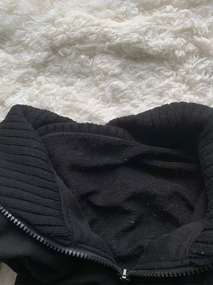 Gothic Black Hoodie Women American Retro 90s Punk  Pocket Multifunctional Pattern Sweatshirt Hoodie Fashion Casual Cardigan