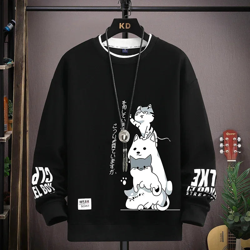 Autumn Men's Sweatshirt Adolescent Astronaut Printed Long Sleeve T-shirt Fashion Men's Clothing Grey O Neck Harajuku Top New