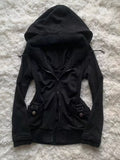 Gothic Black Hoodie Women American Retro 90s Punk  Pocket Multifunctional Pattern Sweatshirt Hoodie Fashion Casual Cardigan